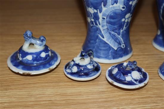 Five 19th century Chinese blue and white vases, three covers tallest 28cm